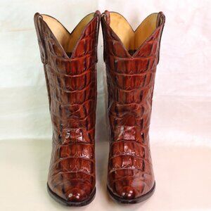 Buitre Cowboy Boots + Crocodilian-Pattern Leather + Cognac Brown + Size MX 29 (A